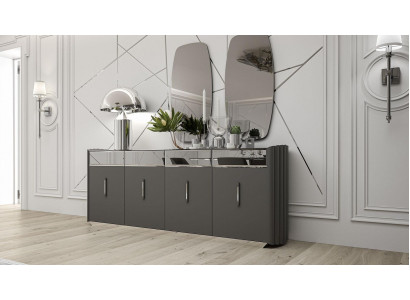 Moderní komoda se 2 zrcadly, designový luxusní nábytek do jídelny z dřeva.