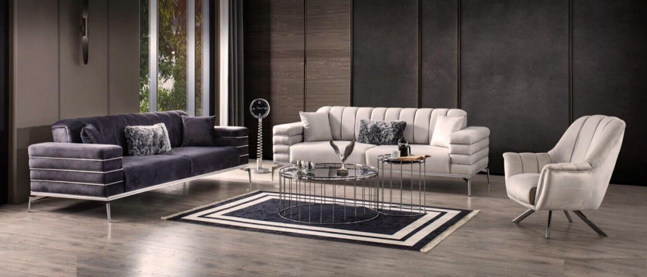 Luxusní sedací souprava 321 Moderní design setu, pohovka polstrová sedačka šedá Nová.