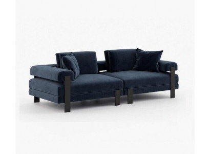 Pohovka 2místná, modrá, látková, moderní design, luxusní sedací souprava.