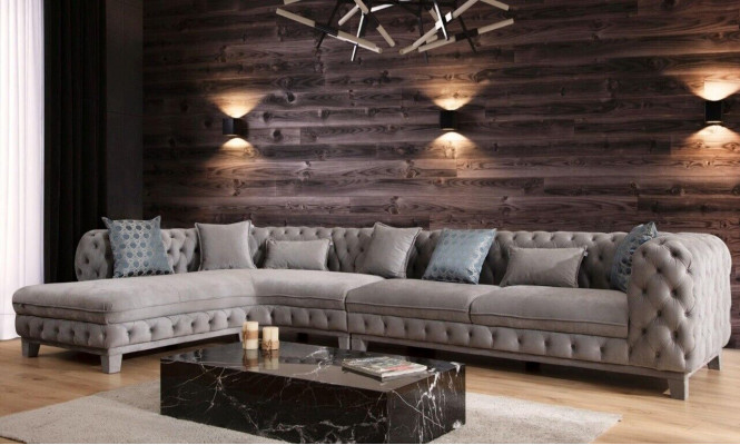 Rohová sedací souprava L-Forma Chesterfield Design Moderní Pohovka Tkanina Nová