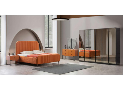 Kompletní ložnice - postel, 2x noční stolky, 5 kusů. Moderní sada Luxus Nové.
