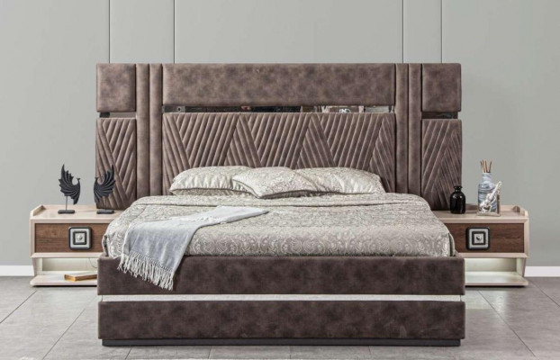 Postel 2x Noční stolky 3 kusy. Ložnice Sady Design Moderní Luxusní Postele