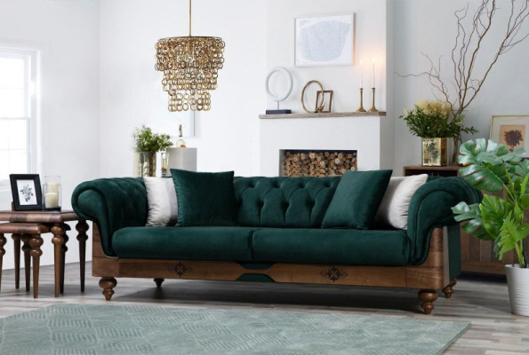 Moderní Chesterfield sedací souprava dvoubarevná 3+3+1 luxusní nábytek