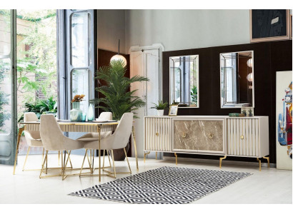 Elegantní jídelní souprava Luxus Set Designer Jídelní stůl se 6 židlemi