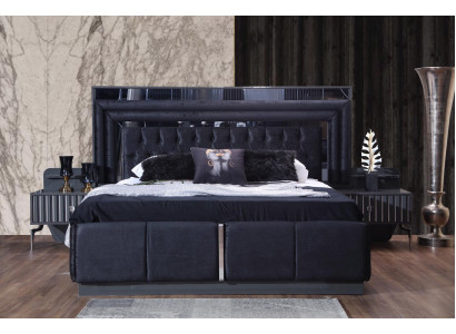 Černá luxusní lůžka Chesterfield Moderní postele s rámy z masivního dřeva.