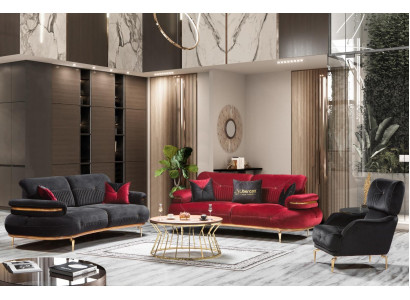 Moderní sada nábytku do obývacího pokoje - polstrovaná sedací souprava a křeslo, moderní 3 kusy