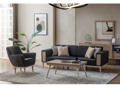 Šedá sada obývacího pokoje Luxus třísedadlová polstrovaná židle Styl Textilní nábytek