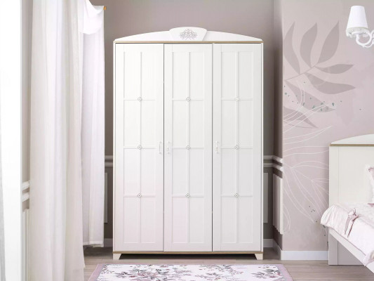 Design šatní skříň Skříň Dřevěná skříň Nábytek Dřevo Luxus Bílá 3 dveře