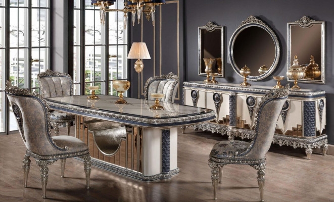 Šedý jídelní set Klasické jídelní nábytek Jídelní stůl Komoda Nový