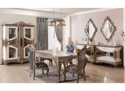 Luxusní bílý jídelní set nábytku jídelny stůl židle zrcadlo