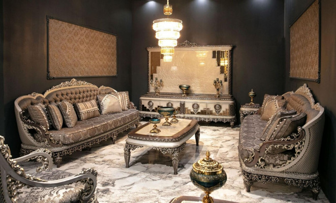 Luxusní sedací souprava 3+3 konferenční stolek pohovka gauč moderní šedá sada nová