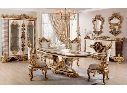 Luxusní jídelní sestava Klasická jídelní skupina Dřevěný nábytek Styl designu.