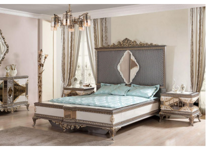 Klasická šedá ložnice Luxus set manželská postel 2x noční stolky