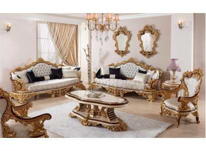 Klasická bílá Chesterfieldská sedací souprava 3+3+1 se stolečkem 4 kusy