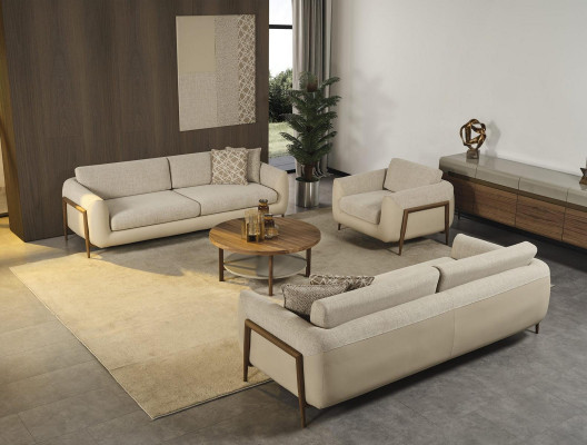 Luxus pohovka Polstergarnitur Beige Komplett Dreisitzer Sessel 3-teilige Sofas