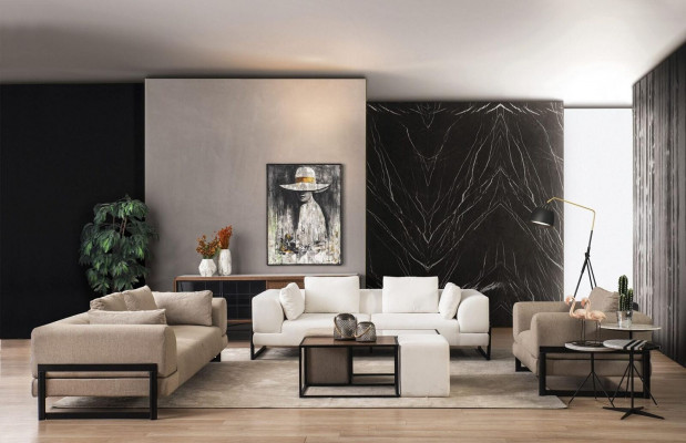 Sofa set Kompletní potahové pohovka šedá látka Látka sedací souprava