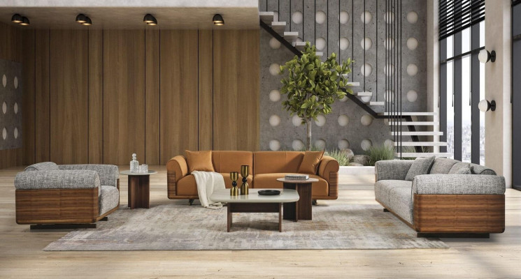 Sedací souprava, pohovka, kompletní čalouněná pohovka hnědý textilní látkový gauč