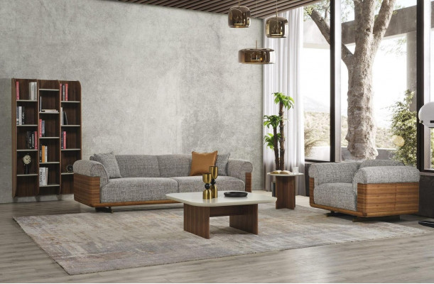 Couch Polstrovaná sedací souprava Šedá Kompletní třísedák Moderní 2 kusy  			