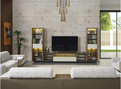 Stěnová jednotka RTV nízká konzola TV stojan skříň 3dílná dřevo hnědá