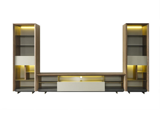 Stěnová jednotka RTV nízká konzola TV stojan skříň 3dílná dřevo hnědá