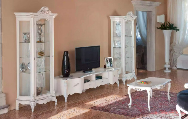 Bílá obývacím pokoji nástěnná jednotka Luxus nábytek TV stojan 2x vitríny Konferenční stolek