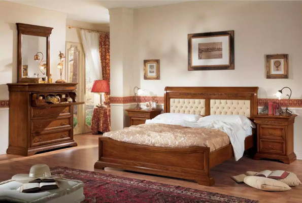 Postel Postel 2x noční stolky dřevěný design postele ložnice 5 dílné sady