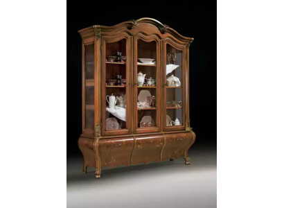 Luxus Dřevěná vitrína Kredenc Design Skříně Hnědá Italský nábytek