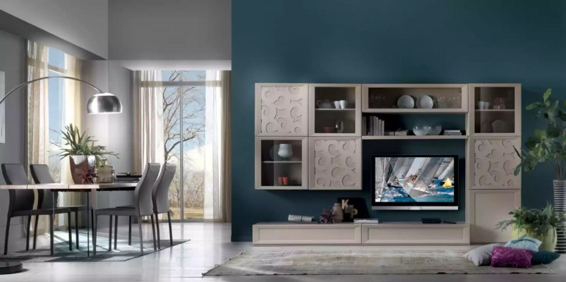 Obývací pokoj Set Vitrína Komoda Stěny TV stojan Design Skříň Nový