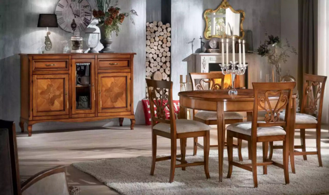Jídelní sestava 4x židle Skupina jídelního stolu Skupina jídelny Sideboard 6 kusů