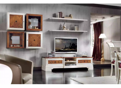 Wohnwand Wohnzimmer Set Weiß Lowboard Wandregale 7tlg Set Wohnwände -> Stěnová jednotka obývacího pokoje bílá nízká skříň nástěnné regály 7dílná sestava stěnových jednotek