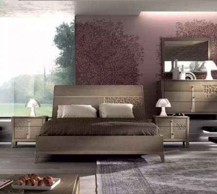 Ložnice sada 6 kusů Luxusní postel 2x noční stolky šatní skříň dřevo Nový