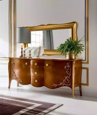 Sideboard Italský nábytek Zrcadlo 2 dílná komoda Skříň Dřevo