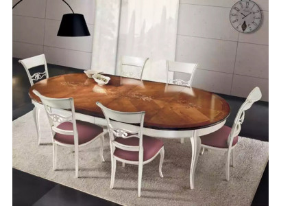 Klasický jídelní stůl set stolů dřevo jídelní sestava 4x židle bílá
