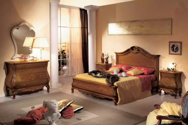 Dřevěná manželská postel v klasickém stylu Luxusní design ložnice Postele