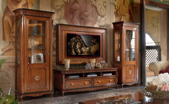 RTV skříň Klasický obývací nábytek Rám TV Hnědý Obývací pokoj Set 4 díly