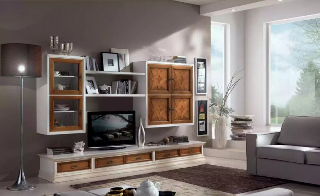 Italský nábytek z dubového dřeva Designer Sideboard Obývací stěna Nástěnná vitrína do obývacího pokoje
