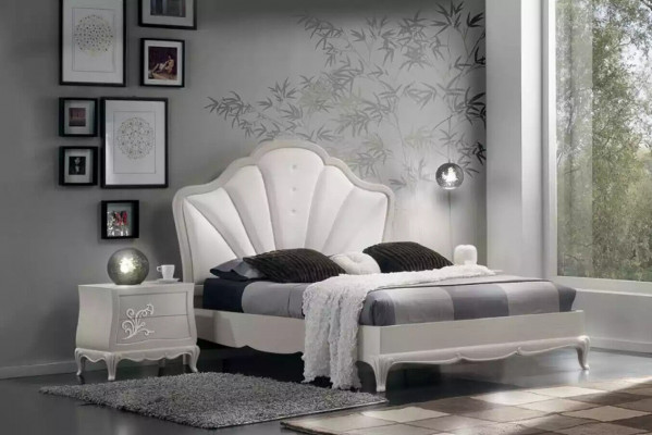 Ložnice 3ks sada Postel 2x Noční stolky Moderní design Šedá Postele