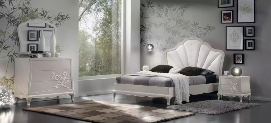 Ložnice 3ks sada Postel 2x Noční stolky Moderní design Šedá Postele