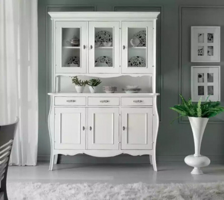 Design nábytek Italská bílá vitrína Dřevo Luxusní skříně Klasické