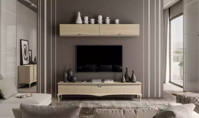 TV stojan Police na zeď Dřevěný stůl Police na zeď Beige Klasický design Nový