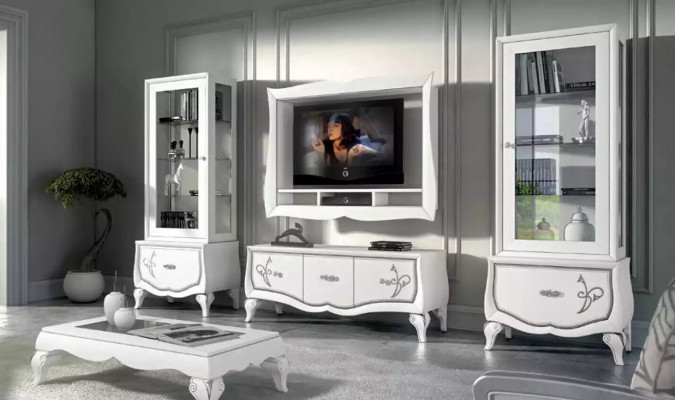 Design obývací sada Vitrina 2x TV rám Regál na zeď Obývací stěna 4 ks.