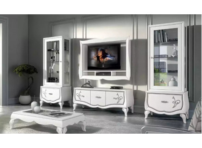 Design obývací sada Vitrina 2x TV rám Regál na zeď Obývací stěna 4 ks.