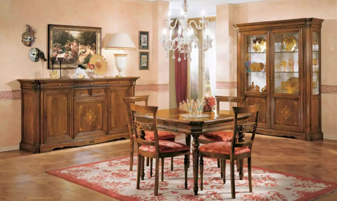 Jídelní stůl 4x židle jídelní sestava 7 dílná sada stůl židle vitrína dřevo