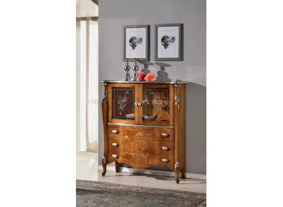 Exkluzivní hnědá dřevěná skříň s šuplíky nově v obývacím pokoji