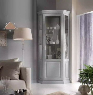Rohová skříňka Vitrine Bílá Vitrína Obývací pokoj Klasický design Regál