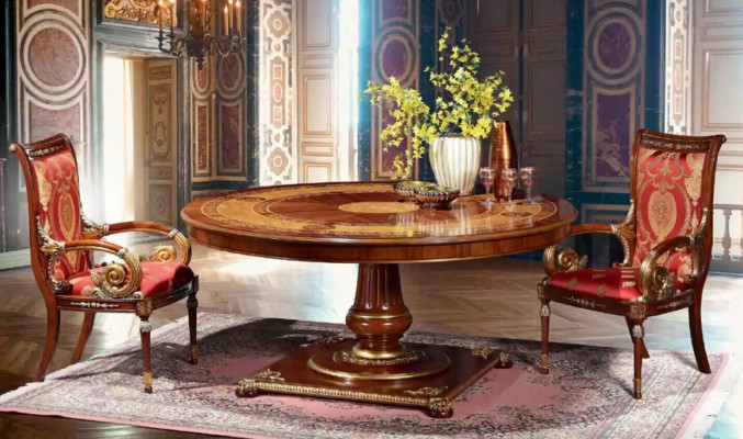 Italský design nábytek Stůl Jídelní pokoj Jídelní stůl Kulatý Hnědý Stoly Nový