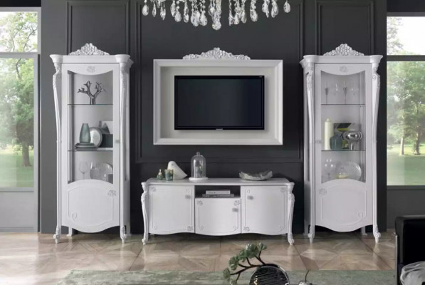 Wohnwand Bílý Styl Design Lowboard TV Rám Skleněný Skříň rtv tv Nový