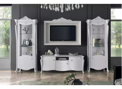 Wohnwand Bílý Styl Design Lowboard TV Rám Skleněný Skříň rtv tv Nový