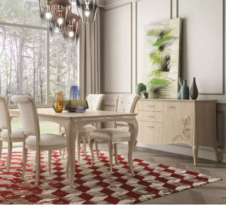 Jídelní set 6ks. Jídelní stůl 4x židle Sideboard Skupina Garnitur Beige