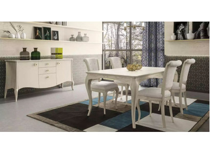 Jídelní set Bílý jídelní stůl 4x židle Sideboard Elegantní design Nový 6-dílný.